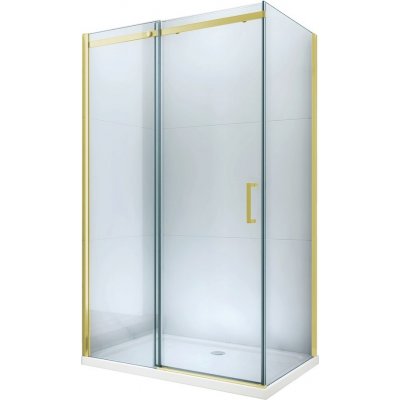 MEXEN/S - Omega sprchovací kút posuvný 140x100, sklo transparent, zlatá + vanička 825-140-100-50-00-4010