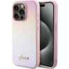 Guess PU Leather Iridescent Metal Script Zadní Kryt pro iPhone 15 Pro Pink