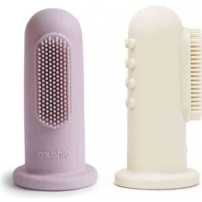 Mushie Silikónová zubna kefka na prst Soft Lilac / Ivory