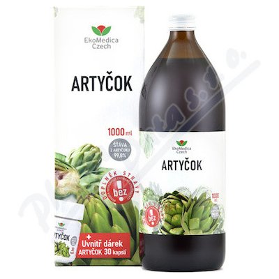 EkoMedica Artyčok šťáva 1000 ml + dárek Artyčok 30 kapsúl