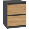 TOH Topeshop M2 ANTHRACITE/ARTISAN stolík/nočný stolík Nočný stolík 2 zásuvky. Antracit, dub, drevo