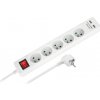 Rebel Predlžovací kábel 5 x zásuvka + 2 x USB + vypínač, 3 m, biely