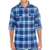 Burnside Pánska flanelová košeľa BU8210 Blue - White -Checked XL