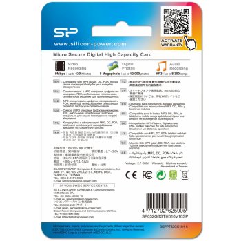 Silicon Power microSDHC 32GB Class 10 + adapter SP032GBSTH010V10SP