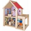 Drevený domček pre bábiky Doll's House Eichhorn komplet vybavený s nábytkom a 2 figúrkami výška 41 cm