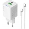 COLORWAY 1x USB-C/ 1x USB-A/ sieťová nabíjačka/ GaN/ PD/ PPS/ 20W/ Biela + 1x USB-C kábel