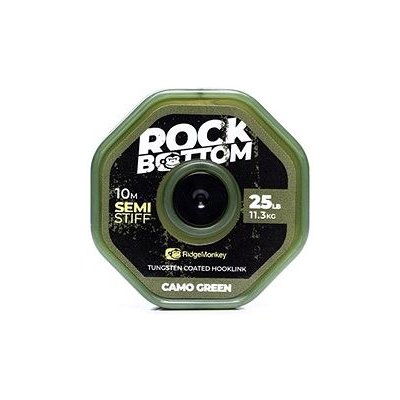 RidgeMonkey šnúra RM-Tec Rock Bottom Tungsten Coated Semi Stiff 10m 25lb Camo Green