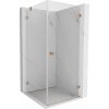 Mexen Lunar-B, pravostranný výklopný sprchový kút 70 x 70 cm, 8mm číre sklo, profil medená matná, 832-070-070-65-00-P