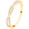 Šperky eshop - Prsteň v žltom 14K zlate - prepletené zirkónové vlnky, drobné číre zirkóniky S3GG110.48 - Veľkosť: 49 mm