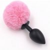 Ružový králičie chvost na čiernom análnom kolíku (7,1 x 2,9 cm)