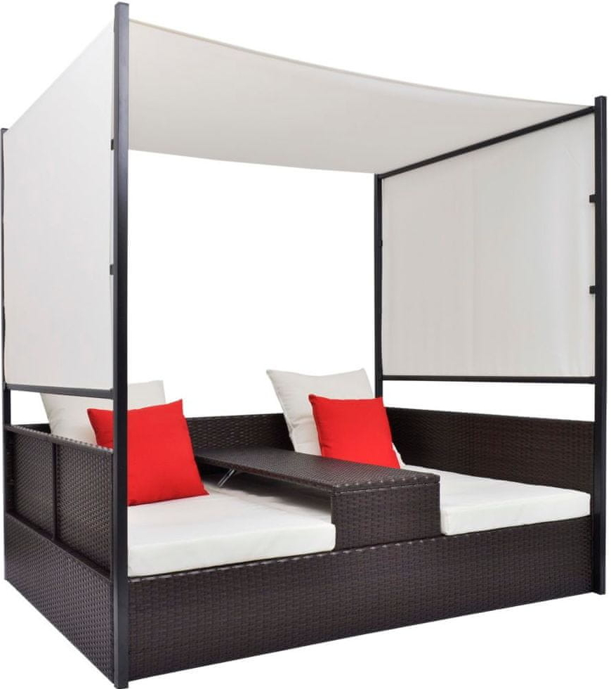 Vidaxl Záhradná posteľ so strieškou hnedá 190x130 cm polyratanová