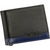 Pierre Cardin čierno-modrá pánska kožená spona na peniaze dolárová peňaženka 11 × 9 cm