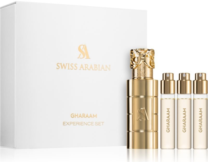 Swiss Arabian Gharaam Experience Set Swiss Arabian Gharaam parfumovaná voda 3 x 10 ml + kovový obal na plniteľný rozprašovač parfémov