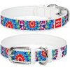 Wau Dog Kožený obojok so vzorom FLOWERS