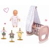 Smoby set bábika Baby Nurse Zlatá edícia, kolíska s baldachýnom a 3 šaty 220100-13