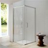 Glass 1989 Isy - Sprchový kút rohový vstup s posuvnými dverami alebo kompatibilný s bočnou stenou, veľkosť 90 cm, profily chrómové, číre sklo, GEX0004T500