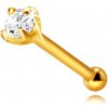 Šperky eshop - Piercing do nosa z 585 žltého zlata - lesklá tyčinka ozdobená ligotavým zirkónikom, 1,75 mm S1GG240.08