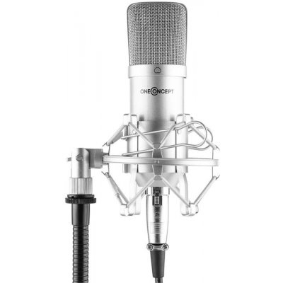 OneConcept Mic-700, štúdiový mikrofón, Ø 34 mm, kardioidný, pavúk, ochrana proti vetru, XLR, strieborný (BTF11-Mic-700, sl)