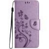 Peňaženkové puzdro Embossing Pattern Motýľ a kvet bledofialové – Samsung Galaxy A35 5G