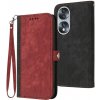 Peňaženkové kožené puzdro Side Buckle na Honor 70 - Červená