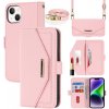 AppleKing flipové puzdro s popruhom v štýle listovej kabelky pre iPhone 15 Plus - ružové - možnosť vrátiť tovar ZADARMO do 30tich dní