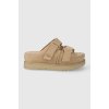 Semišové šľapky UGG Goldenstar Hi Slide dámske, béžová farba, na platforme, 1155458