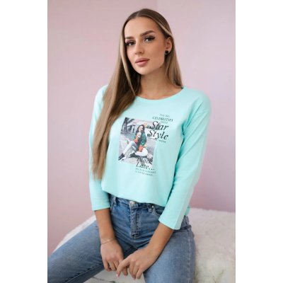 ! Kesi Blouse with Star Style mint print biela
