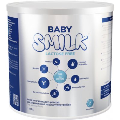 BABYSMILK Lactose Free - bezlaktózová následná dojčenská mliečna výživa s Colostrom (Od uk. 6. mesiaca) 900 g
