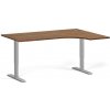 Rohový výškovo nastaviteľný stôl, 160x120 cm, 2 motory, L/P, sivá podnož, orech