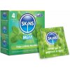 Skins Mint 4 ks, mätové latexové kondómy s nominálnou šírkou 55 mm