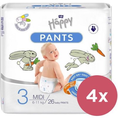 BELLAHAPPY 4x BELLA HAPPY Pants Nohavičky plienkové jednorazové 3 Midi (6-11 kg) 26 ks