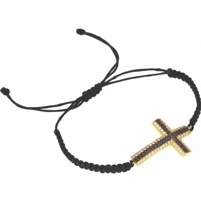 Ochranný náramok Zlatý kríž s čiernymi kamienkami