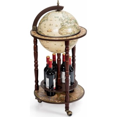 KOMFOTTEU Globus Barový vozík, mini bar na kolieskach, stojan na víno s klasickým dizajnom, koktailová barová skrinka na víno, nápoje (béžová)