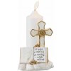 MagicHome Dekorácia MagicHome, Kríž so sviečkou, LED, polyresin, na hrob, 2xAA, 11,5x11,5x18 cm