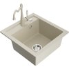 Mexen Vito, granitový drez 490x520x210 mm, 1-komorový a drezová batéria Carla, béžová, 6503-69-670700-69