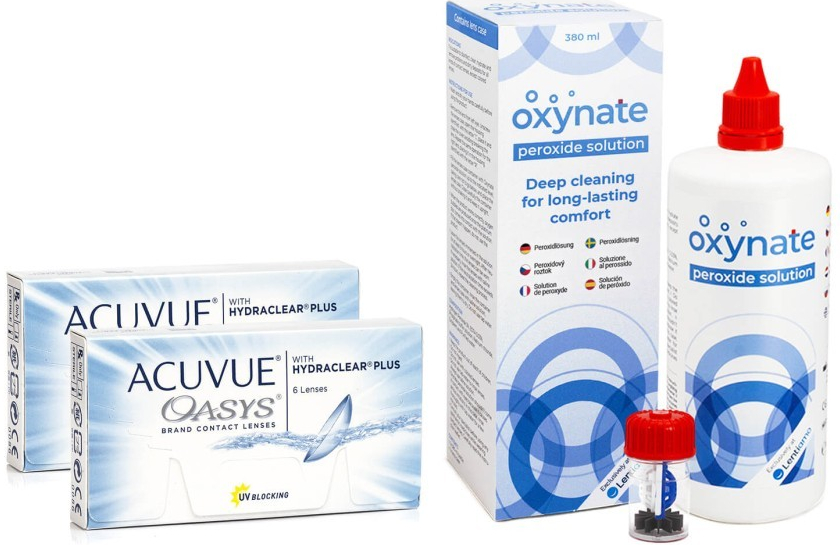 Johnson & Johnson Acuvue Oasys 12 šošoviek + Oxynate Peroxide 380 ml s puzdrom