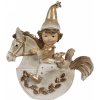 Clayre & Eef Béžovo-zlatá dekorácia dievčatko škriatok na hojdacom koni - 10*3*11 cm - Clayre & Eef