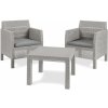 Záhradný plastový set 2+1 sivý ratanový dizajn s poduškami