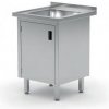 Umývací stôl s drezom, skrinka s pántovými dverami – zváraný, jednokomorový drez, hĺbka 700 mm, HENDI, Profi Line, 600x700x(H)850mm