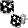 Šperky eshop - Náušnice z ocele - čierne štvorce s bielymi hviezdami S24.11