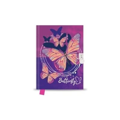 JUNIOR Pamätník 14x18 cm, 80 l., čistý so zámkom - Butterfly