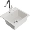 Mexen Milo, 1-komorový granitový drez 435x410x171 mm a drezová batéria Flora, biela, 6505-20-670401-07