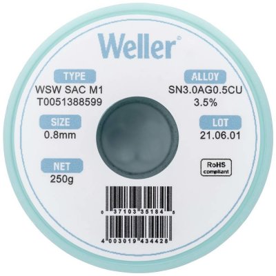 Weller WSW SAC M1 spájkovací cín bez olova cievka Sn3,0Ag0,5Cu 250 g 0.8 mm