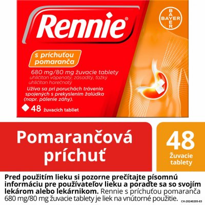 Rennie s príchuťou pomaranča 680 mg/80 mg žuvacie tablety tbl. mnd. 48 x 680 mg/80 mg