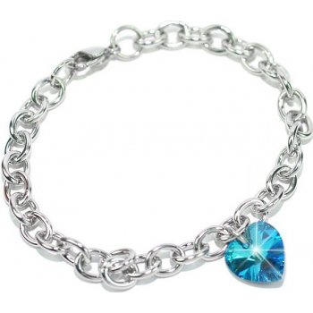 Náramok oceľový Swarovski Elements Srdce Bermuda Blue LSW086B