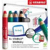 Sada STABILO MARKdry na tabuľu a flipchart 4f so strúhadlom a utierkou