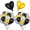 Balóny čierno-zlaté s konfetami a srdcom – sada 18 ks (Dekoračné balóny čierno-zlaté s konfetami a srdcom – elegantná výzdoba na oslavu, narodeniny aj párty)