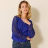 Krepová blúzka s macramé rukávmi a výstrihom do V tmavomodrá 040 Blancheporte