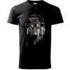 Vlk indián so slúchadlami - Klasické pánske tričko vyššej gramáže - XS ( Čierna )