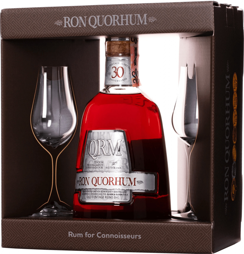 Ron Quorhum 30 Aniversario 40% 0,7 l (dárčekové balenie 2 poháre)